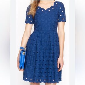 🌟J. CREW🌟 FIT & FLARE COTTON CIRCLE EYELET SHORT SLEEVE DRESS BLUE SZ 6